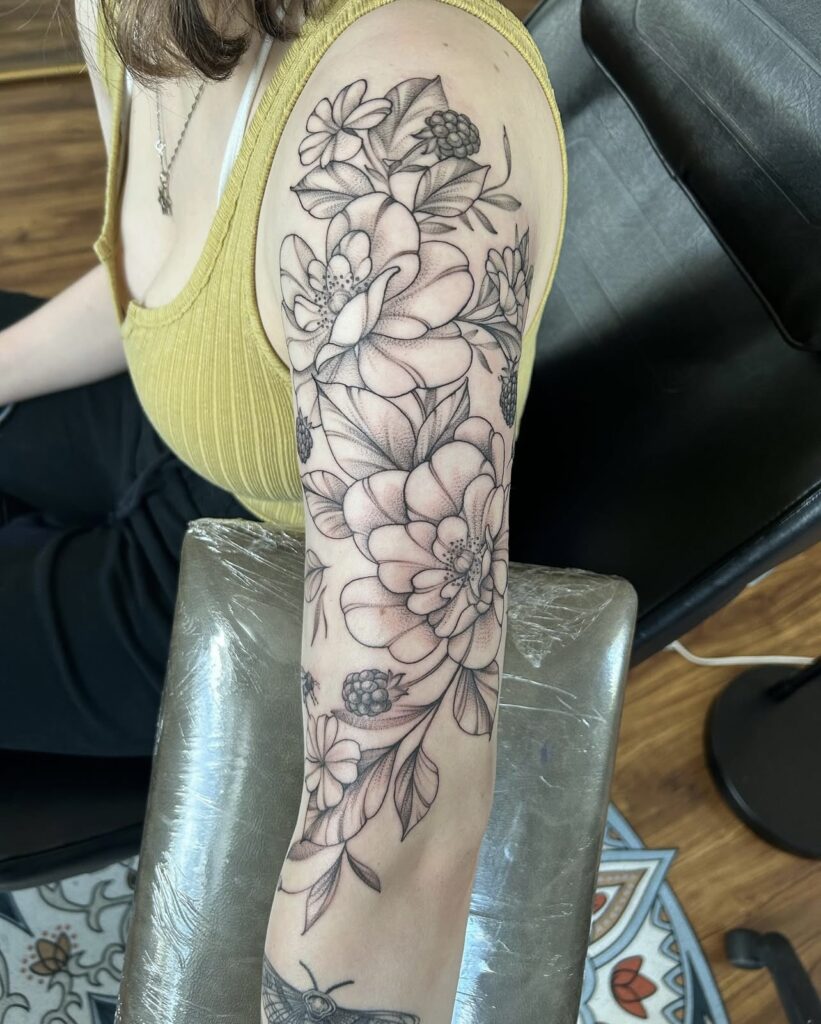 black and grey floral arm sleeve